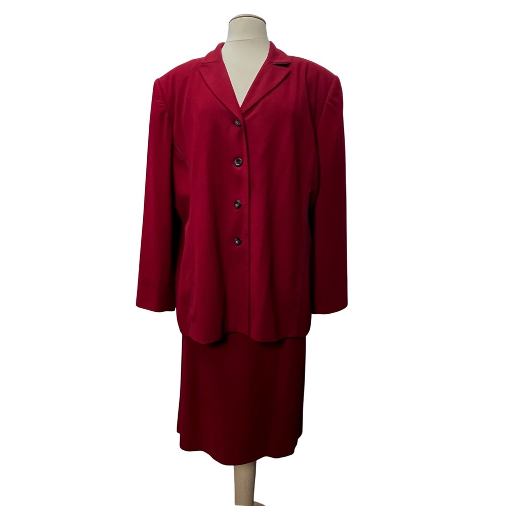 Amanda Smith Woman Burgundy Red Skirt Suit Set Gray Accent 22W Classic Office